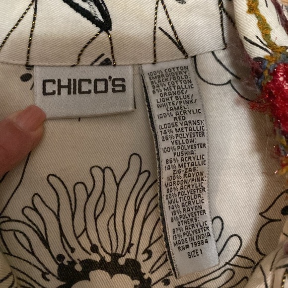 Chico’s Chore Jacket Womens M Floral oversized cottage Artsy Art To Wear - Picture 11 of 12